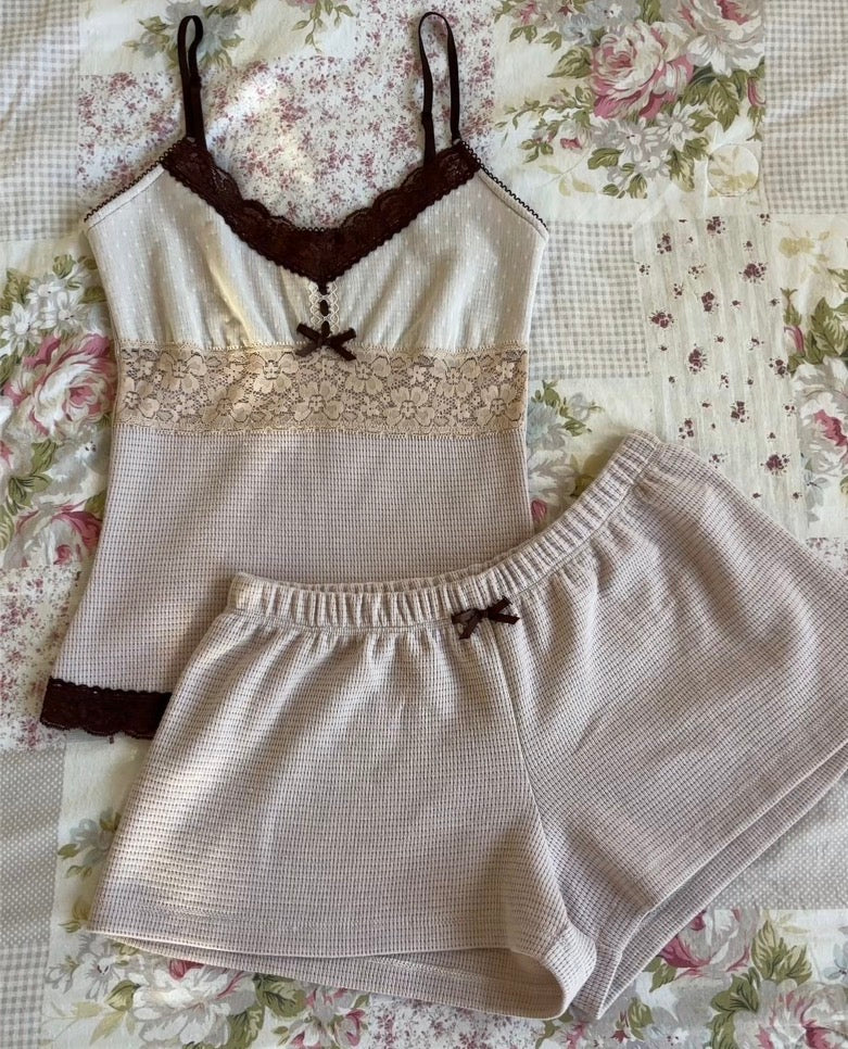 pale lavender and brown cami set