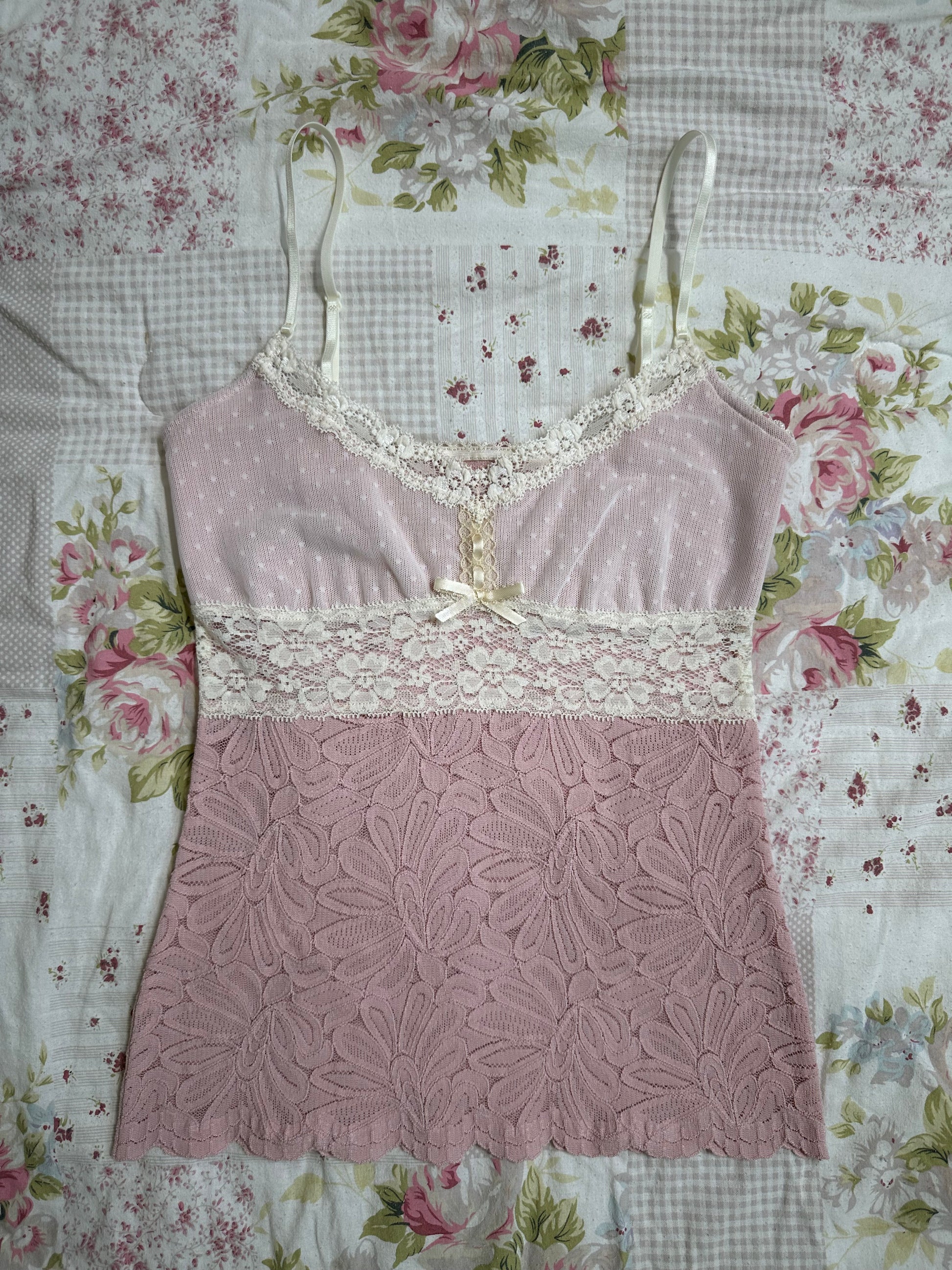 pink and cream lace cami