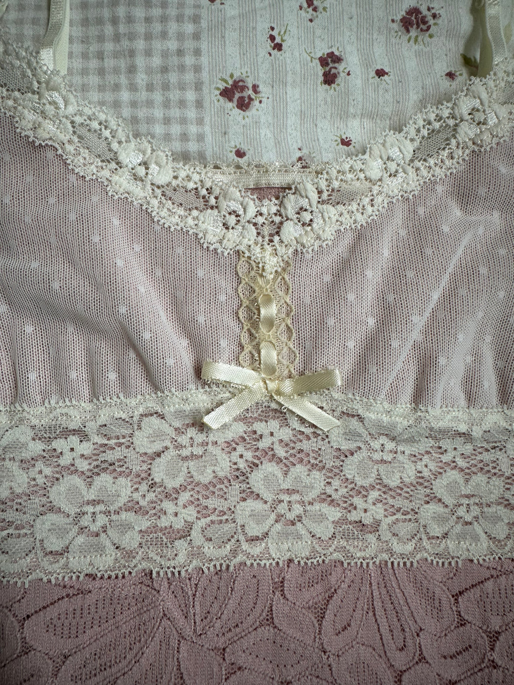 pink and cream lace cami
