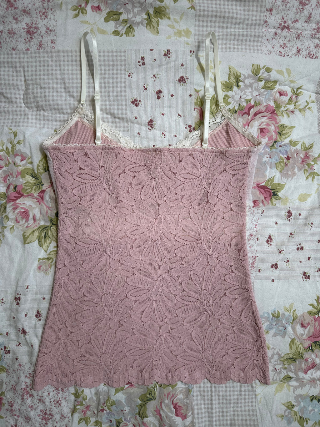 pink and cream lace cami