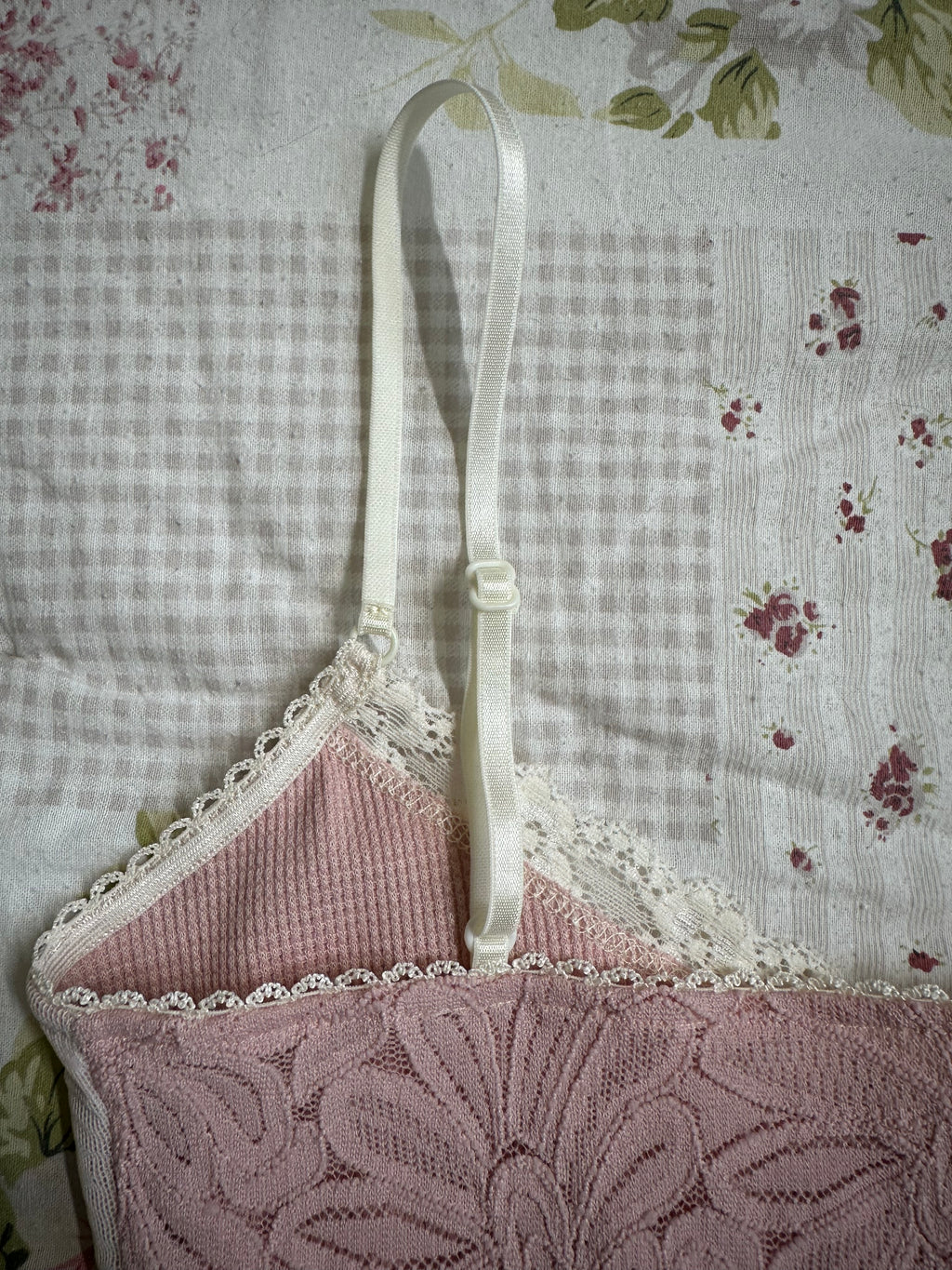 pink and cream lace cami