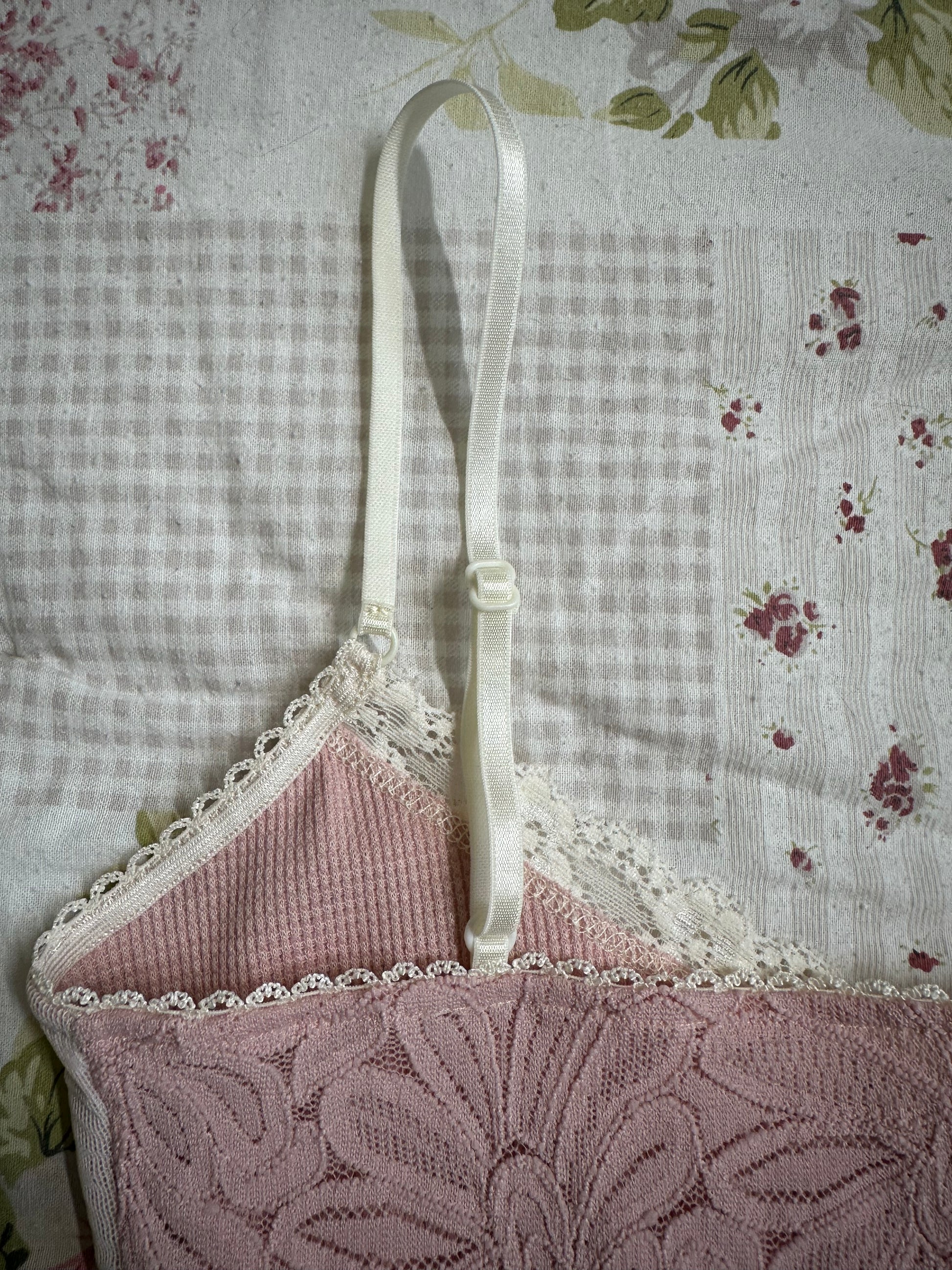 pink and cream lace cami