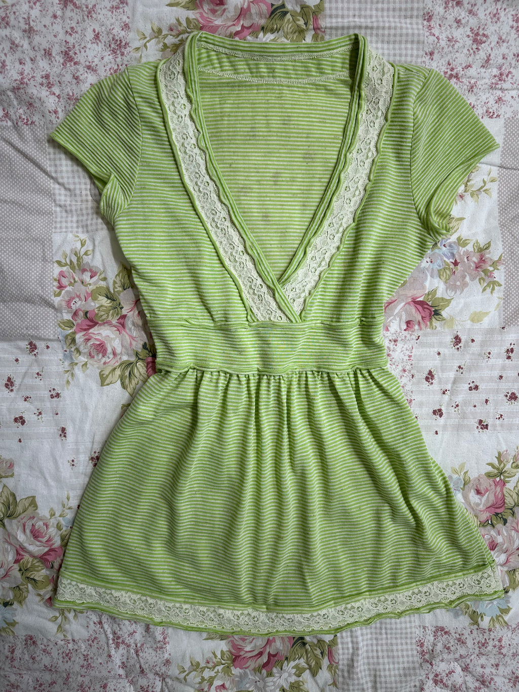 Striped green aya capsleeve babydoll
