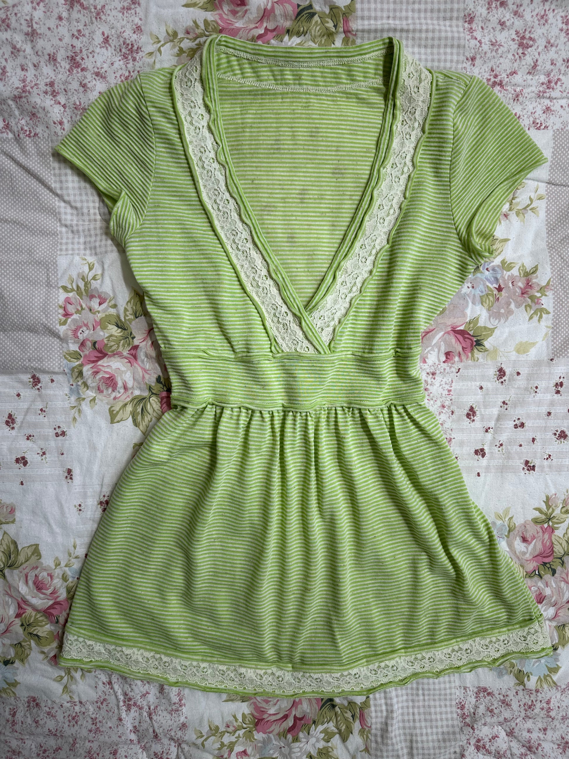 Striped green aya capsleeve babydoll