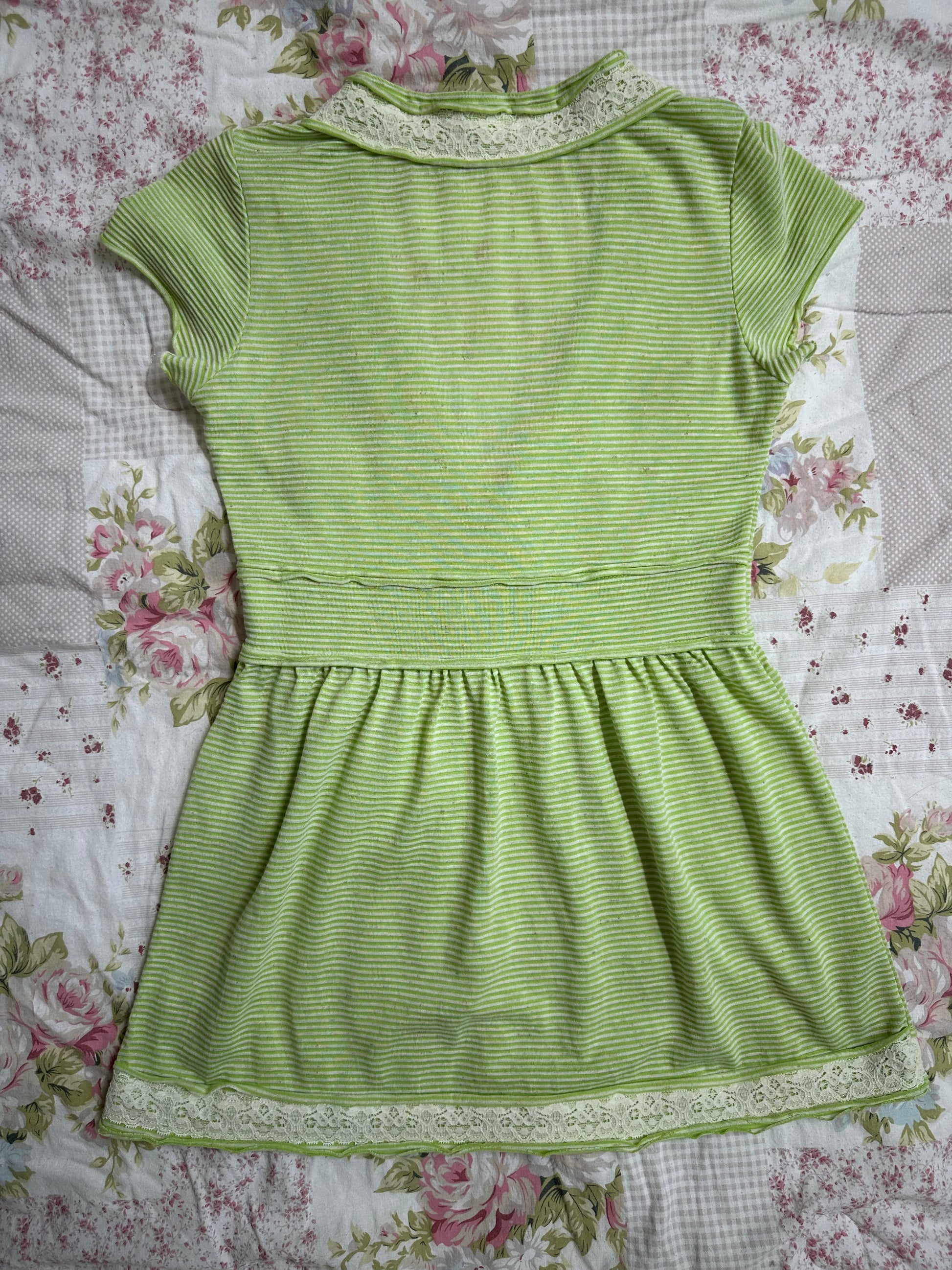 Striped green aya capsleeve babydoll