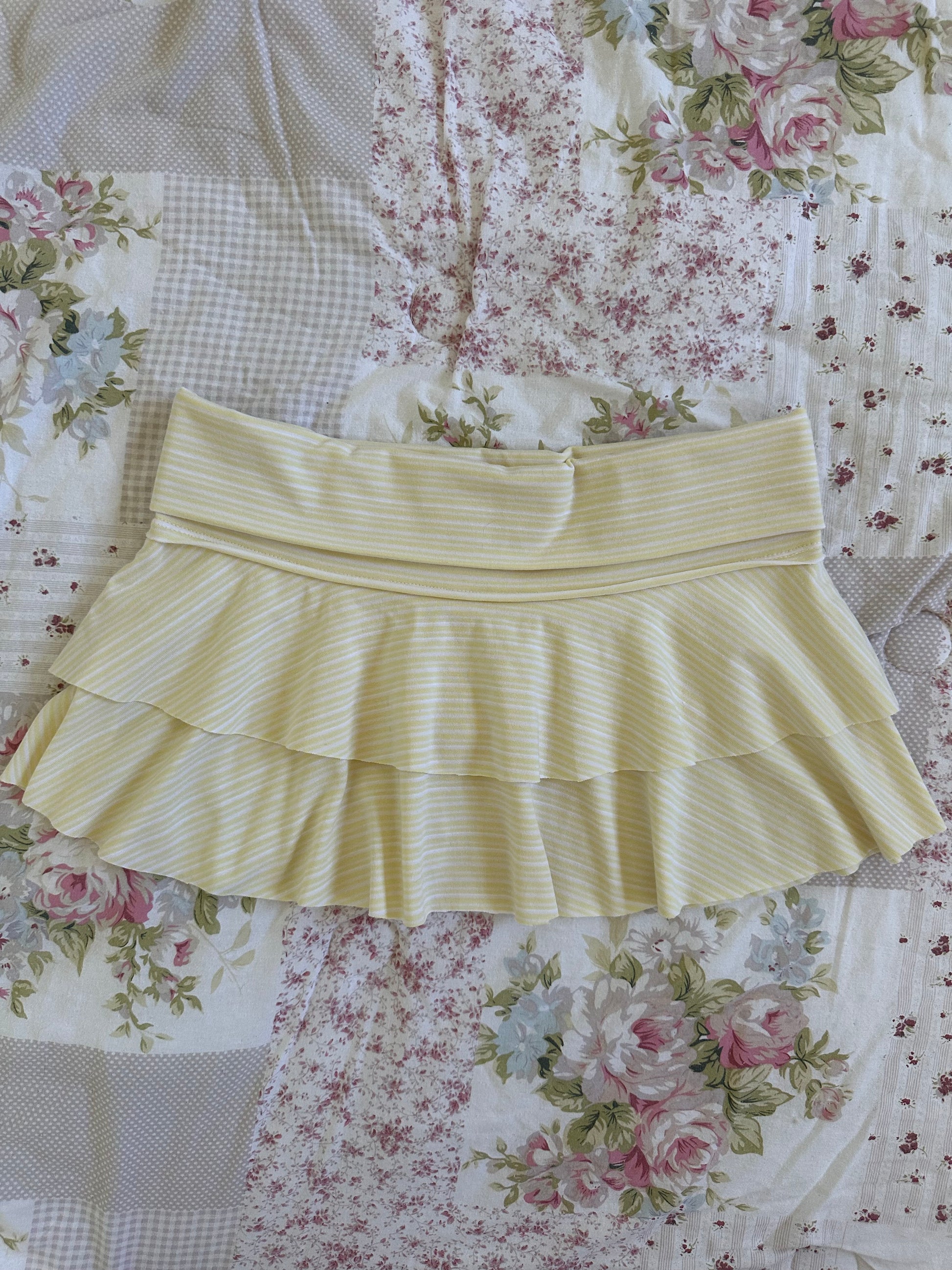 Yellow fold over mini skirt