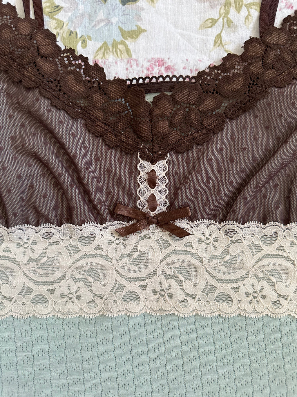 pointelle light turquoise blue and brown cami