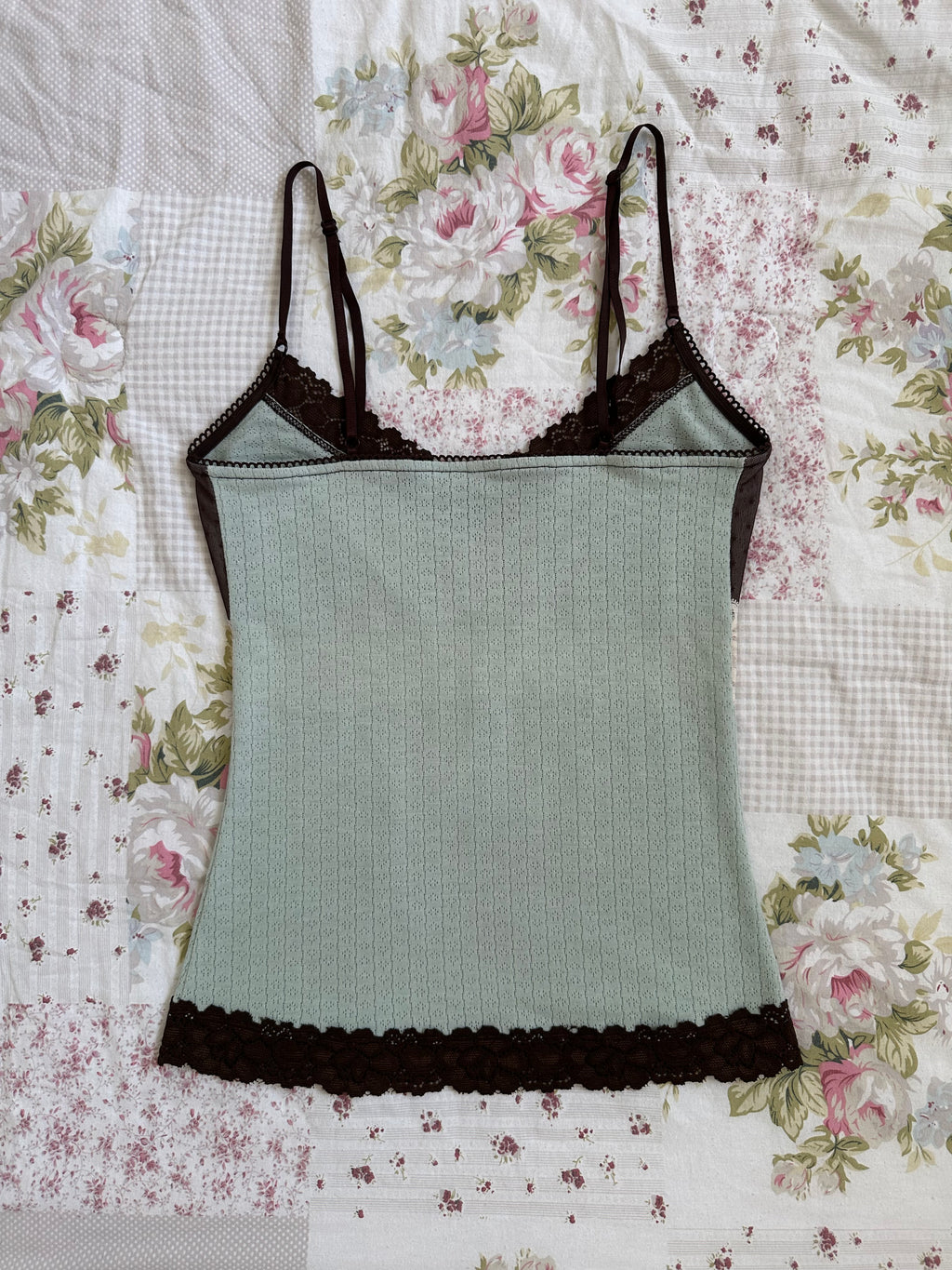 pointelle light turquoise blue and brown cami