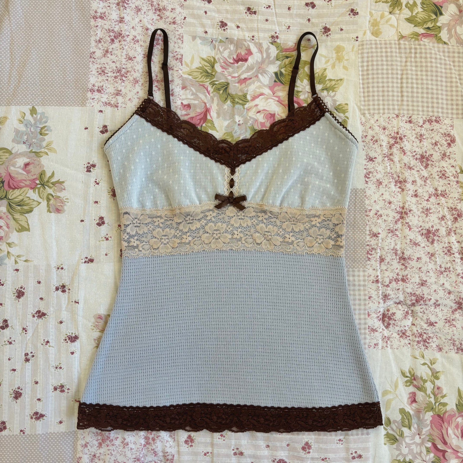 baby blue and brown cami