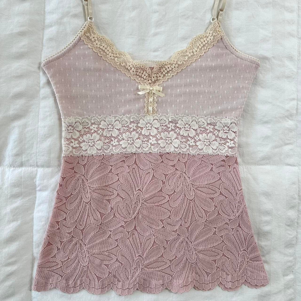 pink and cream lace cami