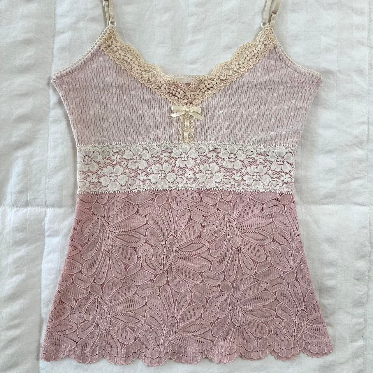 pink and cream lace cami