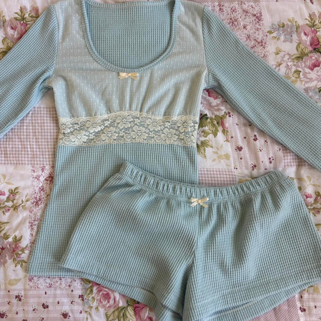 teal blue long sleeve matching set
